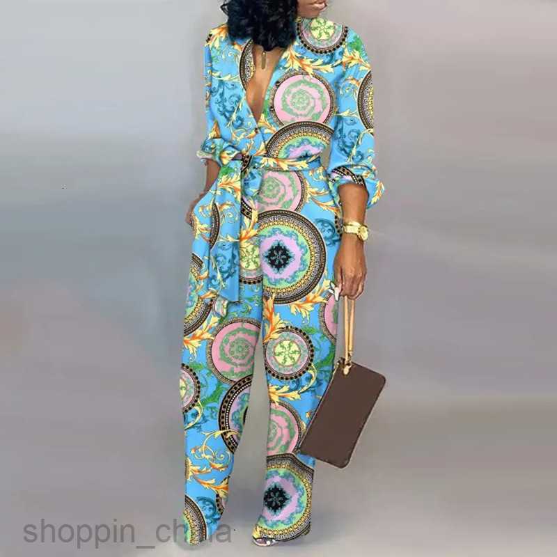 Women's Two Piece Sets Pants Summer new women's loose printed high waisted casual straight jumpsuit