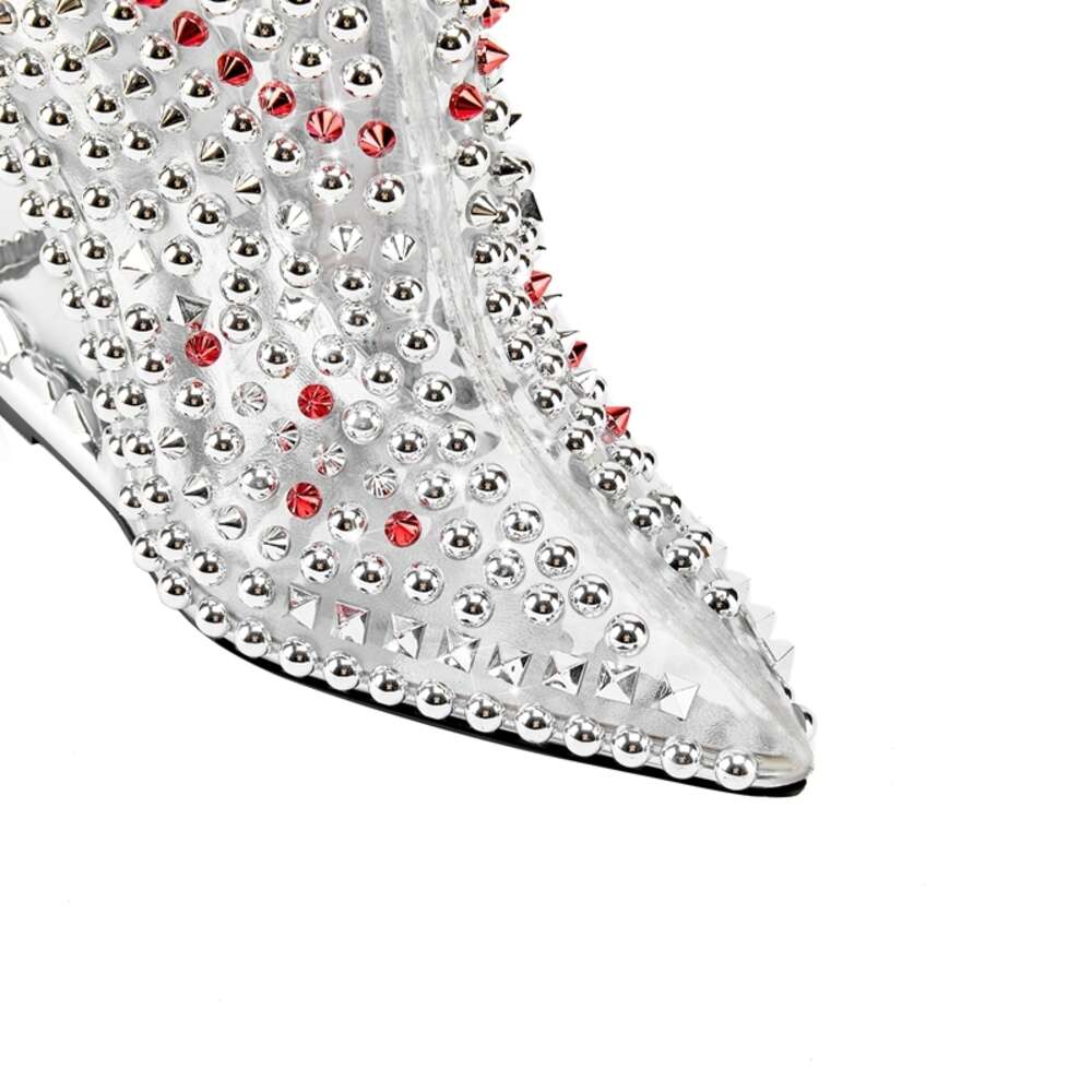 Kaky's New Water Diamond Transparent Pointed Shaped High Heel Women's Short Boots Large