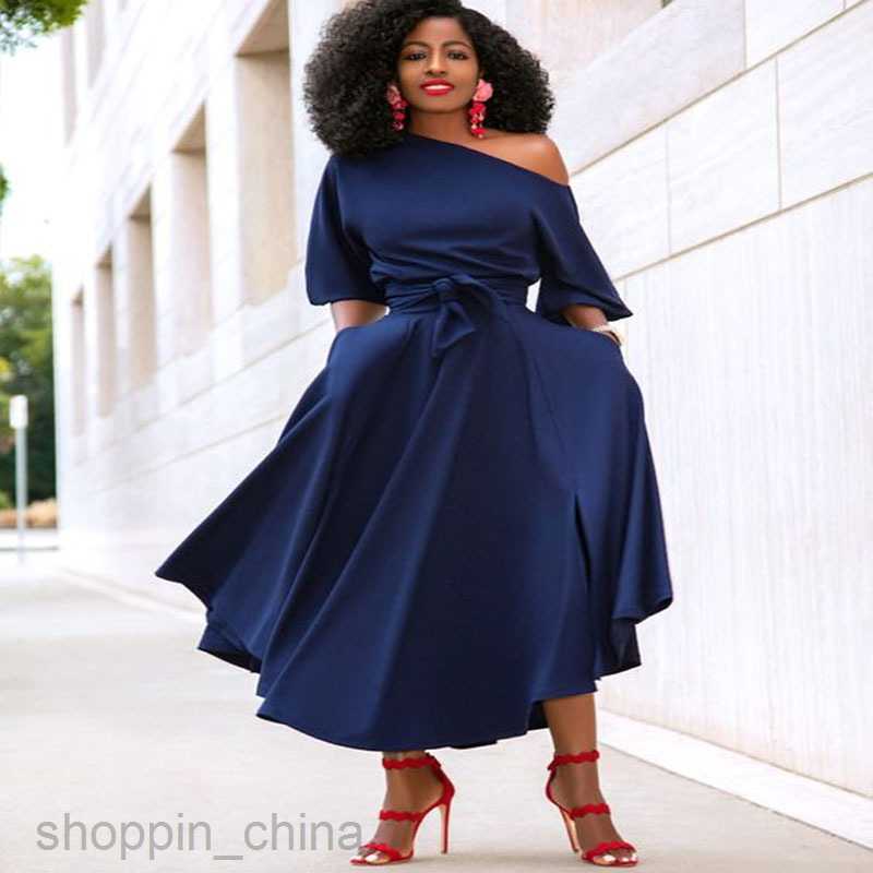 Casual Dresses for Woman New Spring/Summer Women's Single Shoulder Lace up Waist Slim Fit Mid length Dress