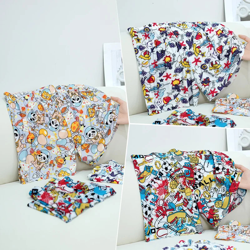 Mens Underwear Boxers Ice Silk Sleep Shorts Fashion Printed Thin Loose Comfortable and Breathable Home Underwea 240627