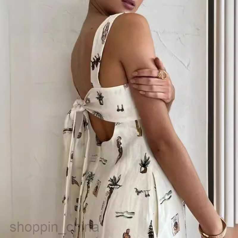 Basic Casual Dresses for Woman Bowtie Summer Long Dress Women's Printed Sleeveless Commuter Long Dress with Hanging Strap