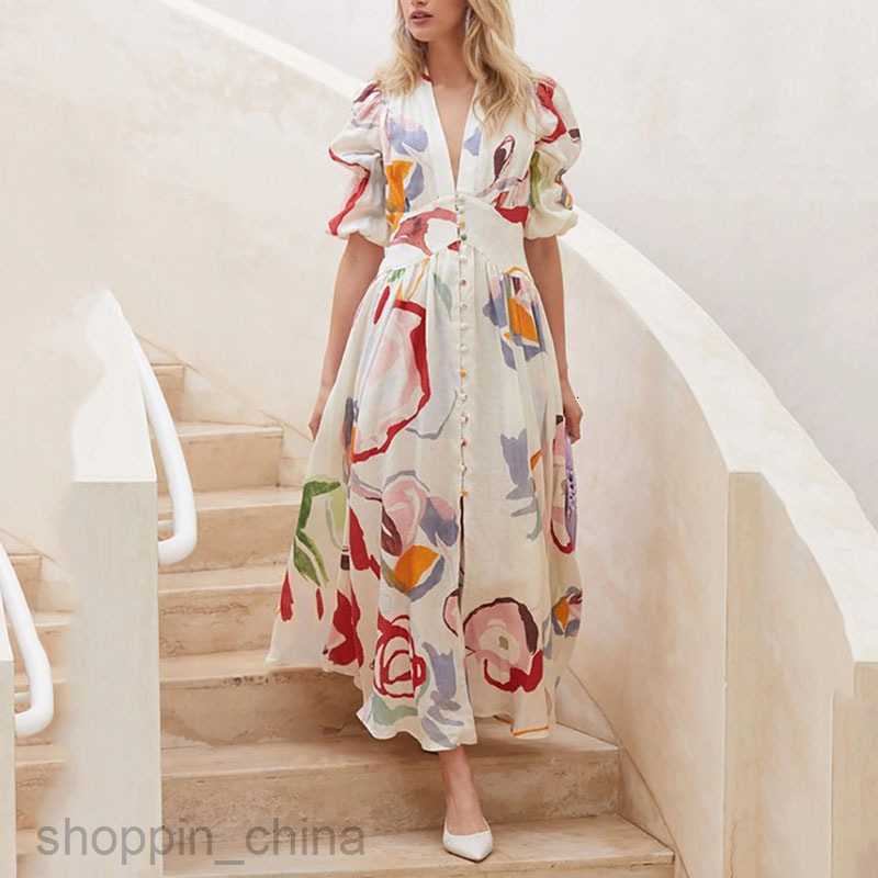 Casual Dresses for Woman Spring New Women's Beach Dress Slim fit Big hem Four sided Spring Print Long Dress