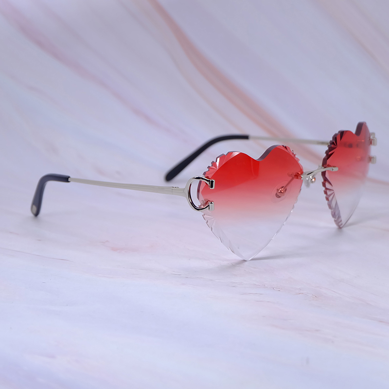 Heart Shape Sunglasses Dia Cut Wire C Designer Rimless Carter Vintage Sun Glasses Mens Decoration 828 Sier