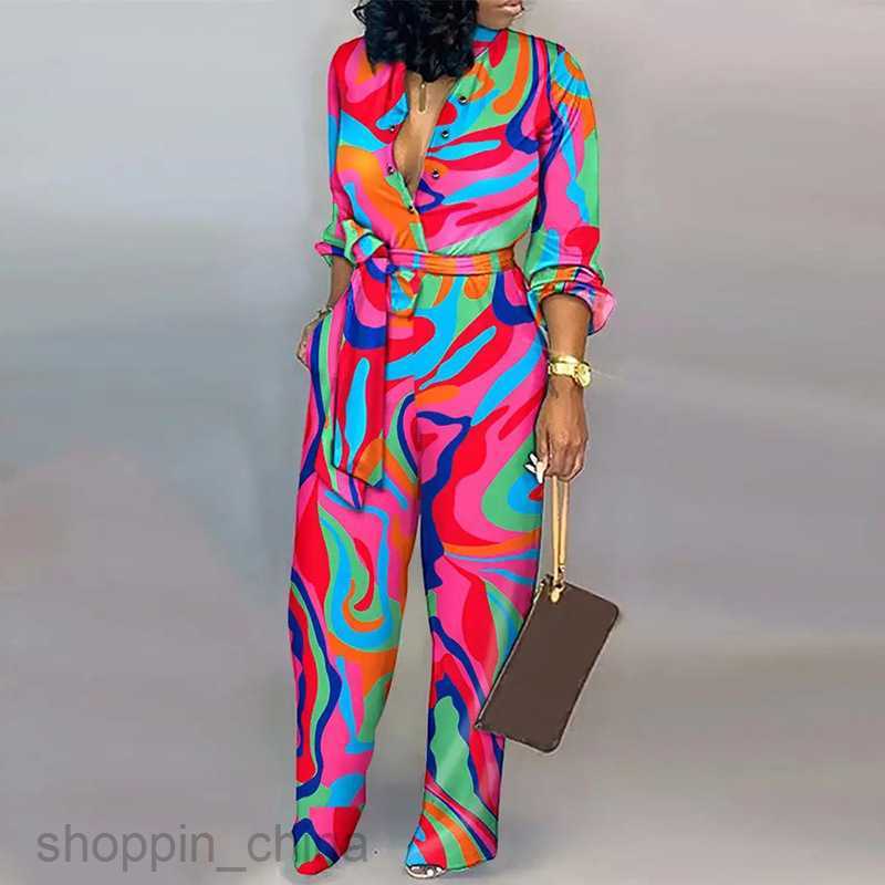 Women's Two Piece Sets Pants Summer new women's loose printed high waisted casual straight jumpsuit