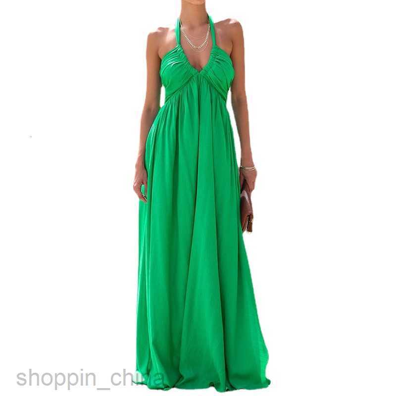 Basic Casual Dresses Women Spring/Summer Sexy Dress Solid Color Deep V-Neck Hanging Neck Sleeveless Long Dress New Women's Wear