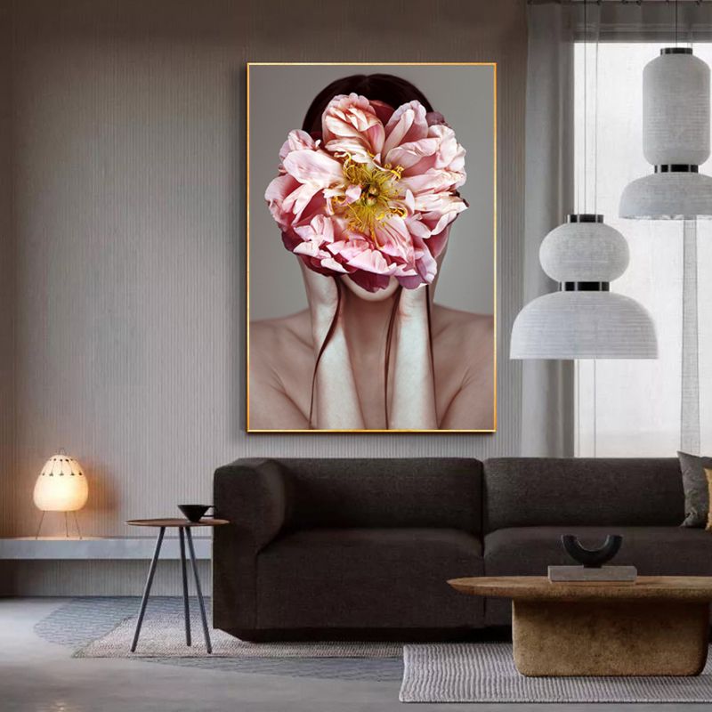 Modern Fashion Art Girl With Flower Poster Wall Art Pictures for Living Room Portrait Posters and Prints Canvas Painting Modern Home Decor