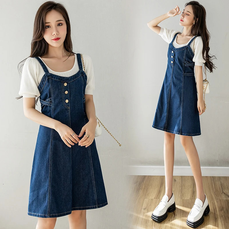 S-5XL Women Denim Strap Dress High Waist Sleeveless A-Line Jean Maxi Dresses Spring Summer Lace Up Solid Color Dress 240701