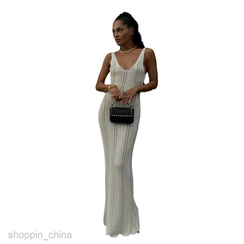 Basic Casual Dresses Women Women's Spring/Summer New Open Back Sexy Wrapped Hip Knitted Beach Skirt Cover Up Dress
