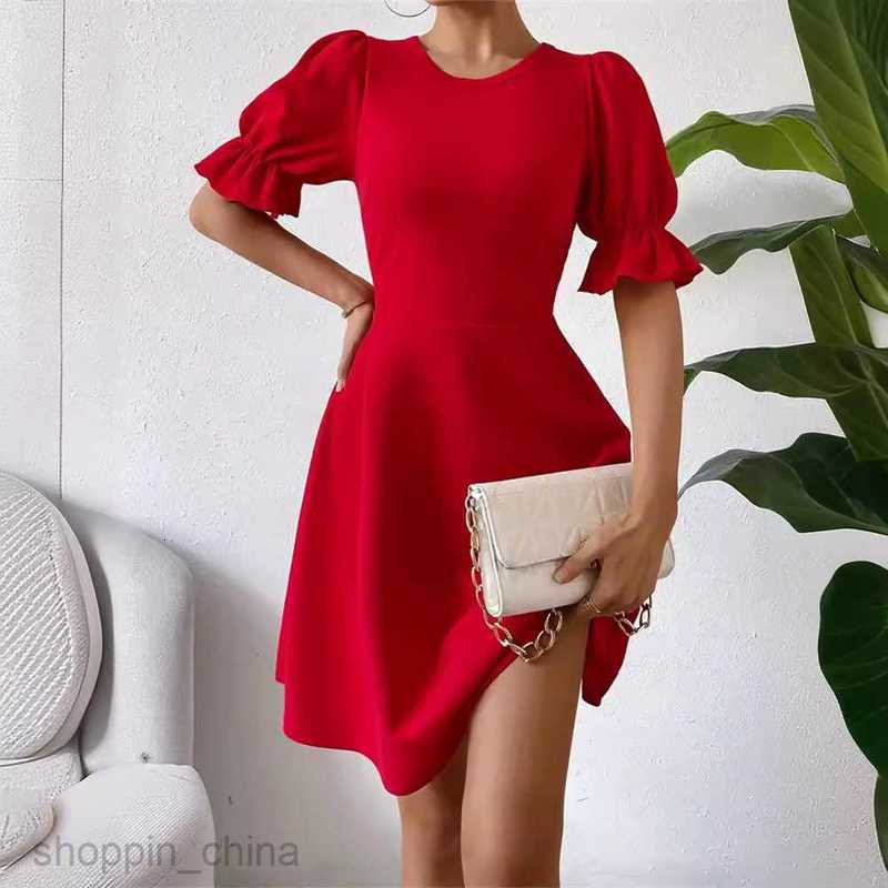 Basic Casual Dresses for Woman Square necked bubble sleeve ruffle edge short dress for women's spring and autumn haute couture A-line skirt short