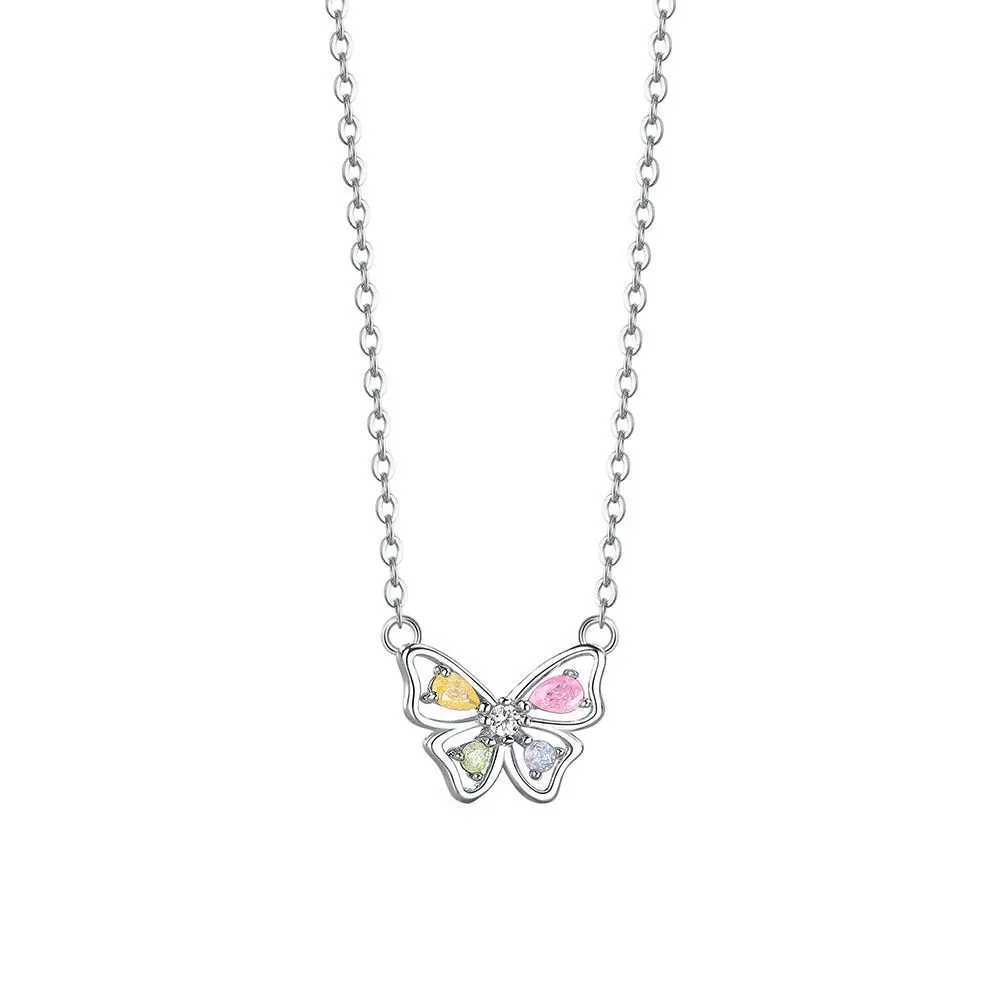 Pendant Necklaces 925 Sterling Silver Korean Sweet Colored Zircon Butterfly Pendant Necklace for Women Girl Wedding Party Jewelry