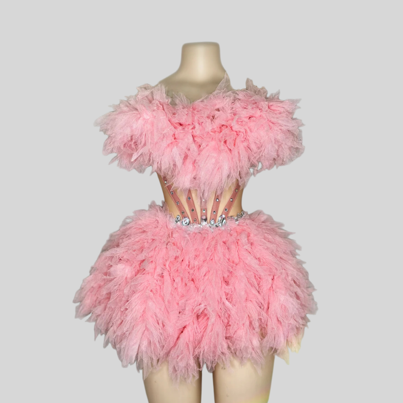 Pink Ruffled Crystals Short Prom Dresses For Black Girls See Through Sexy African American Cocktail Dresses Birthday Party Homecoming Gowns