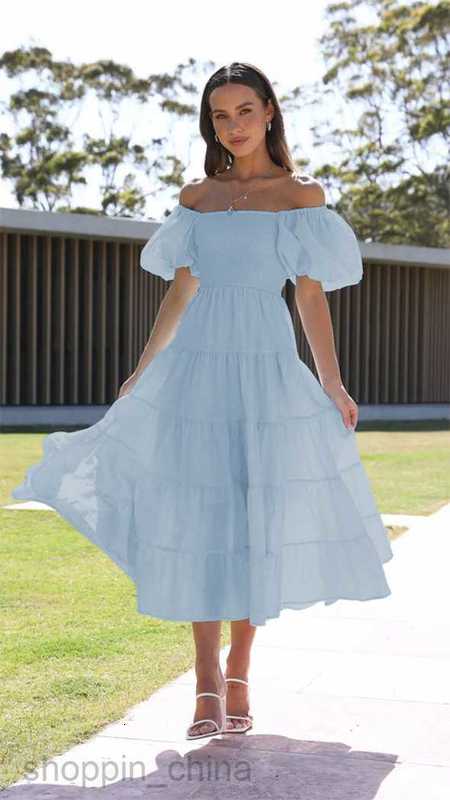 Basic Casual Dresses Women Spring/Summer New Slim and Spicy Girl Slim Fit Back One Line Neck Printed Short Sleeve Dress for Women