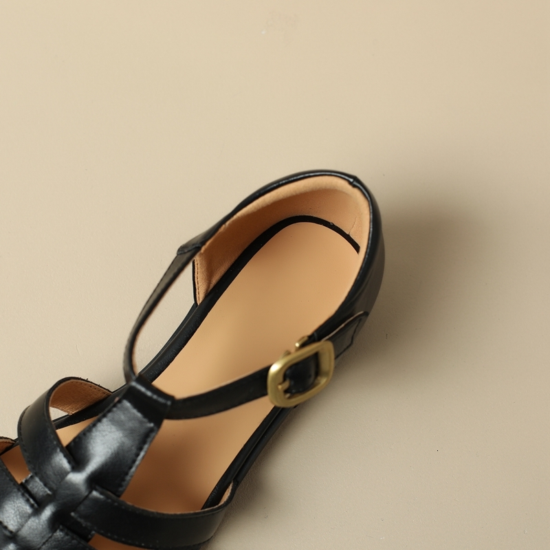 Women's New Spring/Summer Round Head Leather Comfortable Low Baotou Customized Large Heel Roman Sandals 46 47 48