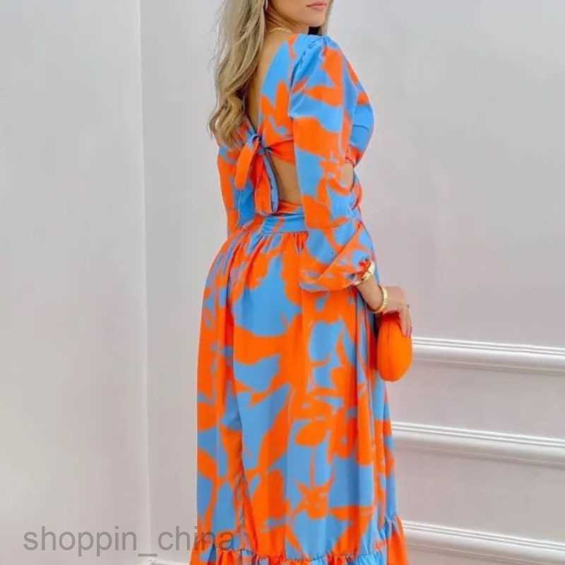 Basic Casual Dresses for Woman Women's Summer Fashion Personality Deep V Print Split Open Back Dress
