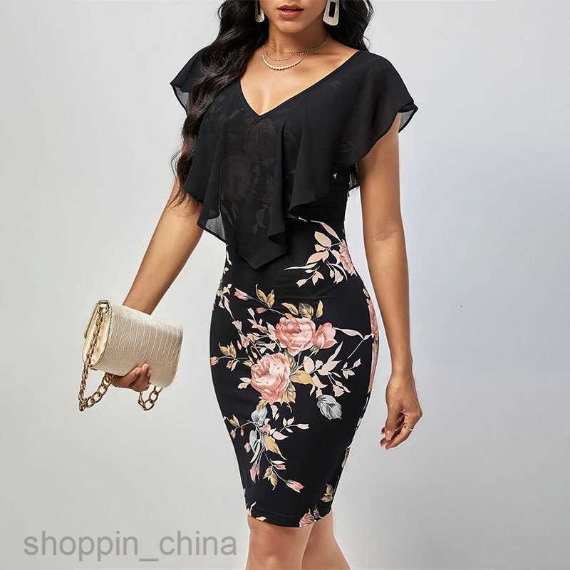 Basic Casual Dresses for Woman Mesh patchwork V-neck sleeveless dress with a slim fit and sexy buttocks wrapped skirt for women's clothing
