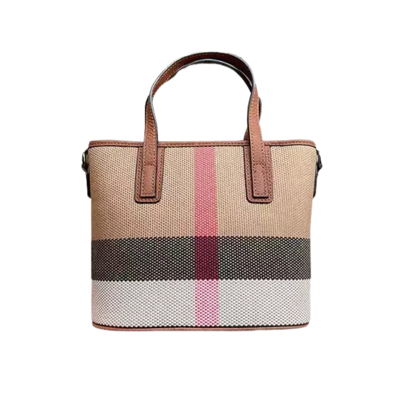 Women autumn and winter new casual plaid tote bag with trendy stripes wide shoulder straps single shoulder genuine leather bag for women