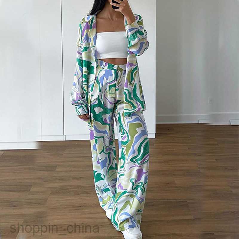 Women's Two Piece Sets Pants Summer New Trendy Women's Street Loose Print Shirt Long Pants Fashion Casual Set