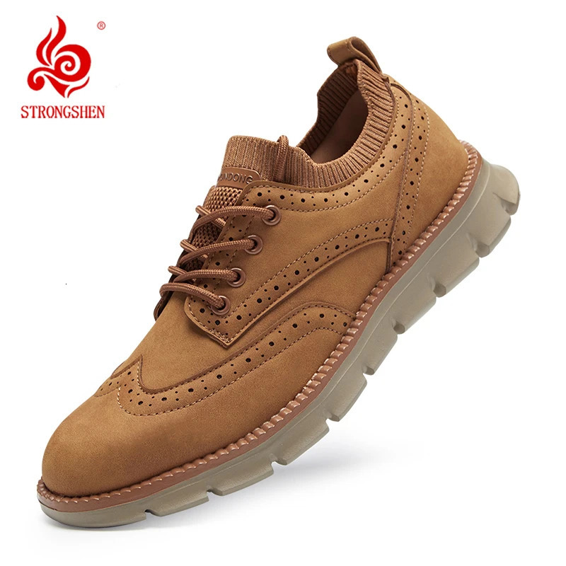 STRONGSHEN Handmade Men Wingtip Oxford Shoes Leather Casual Fashion Brogue Dress Shoes Business Formal Shoes Men Mesh Loafers 240701