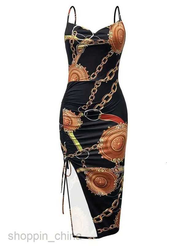 Basic Casual Dresses for Woman Women's black style polo neck drawstring sexy split print dress with contrasting color strapless suspender dress, 