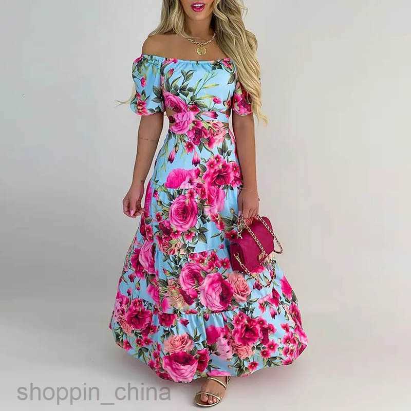 Basic Casual Dresses for Woman Women's New One Shoulder Printed Skirt Style Commuter High Waist Dress