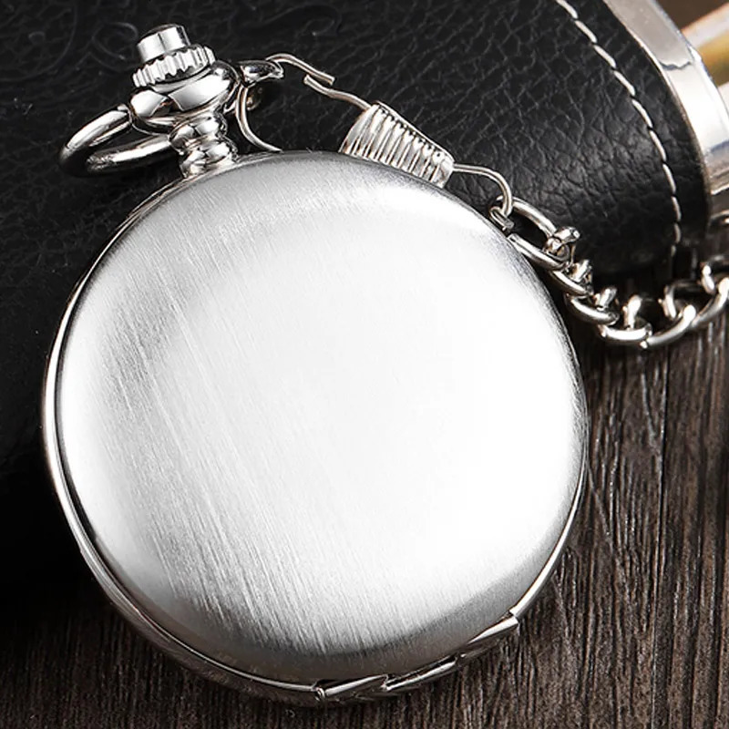 Vintage Silver Pocket Watch Mechanical Man Hand Wind Steampunk Necklace Fob Watch Chain Roman Numerals Lady Clock For Women Men 240626