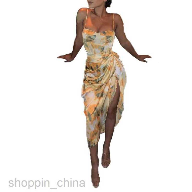 Basic Casual Dresses for Woman Summer Women's Wear New Fresh Print Hanging Strap High Waist Sexy Dress