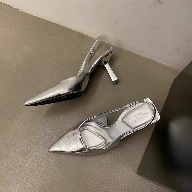 Sexy royal sister leopard print pointed-toe high heels women's 2024 summer new French temperament stiletto heel toe sandals Sliver