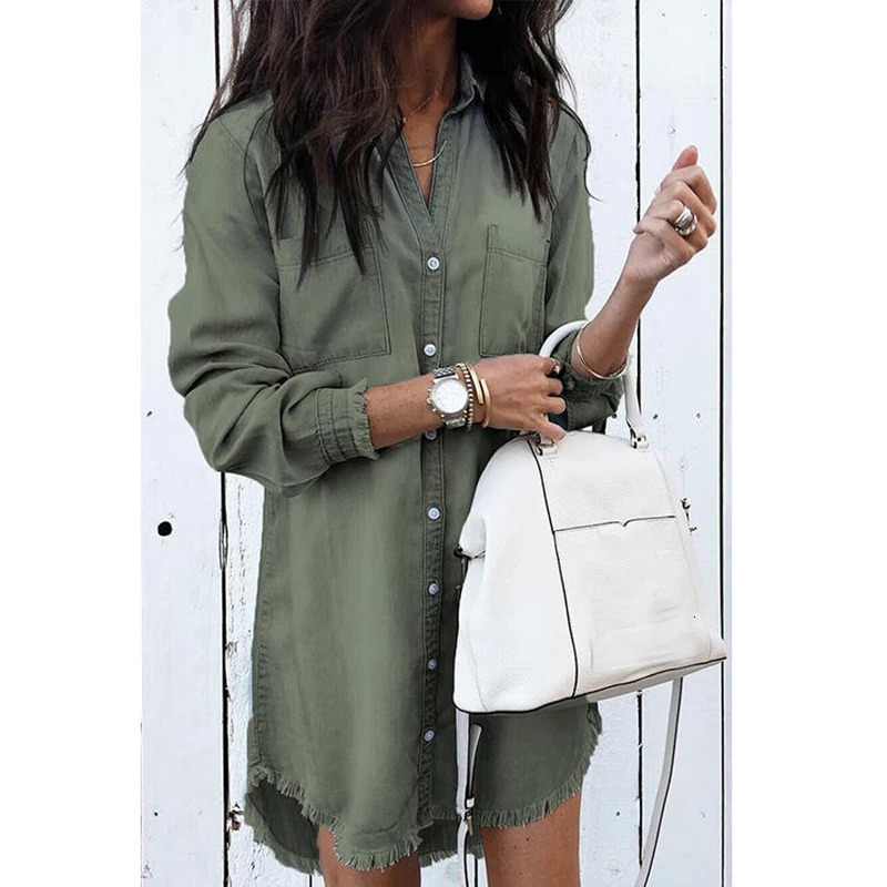 Summer Y2k Women Denim Shirt Dress Vintage Blue Jean Blouses Casual Long Sleeve Ladies Tops Blouse Femme Mini Dress Short Dresse 240701