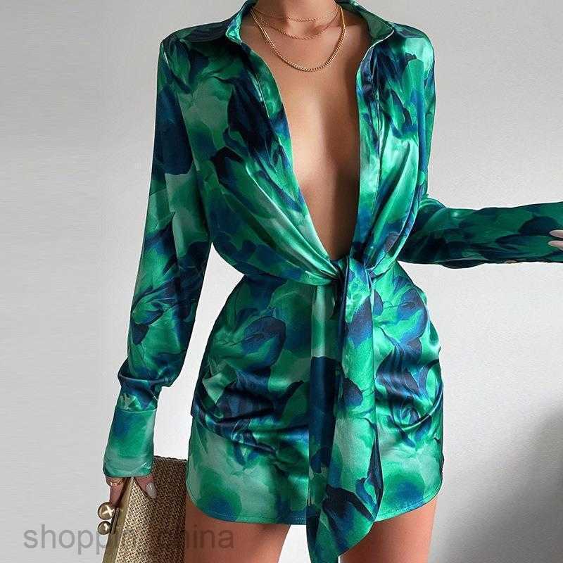 Basic Casual Dresses for Woman New Women's Style Sexy V-neck Long sleeved Lace up Short Dress