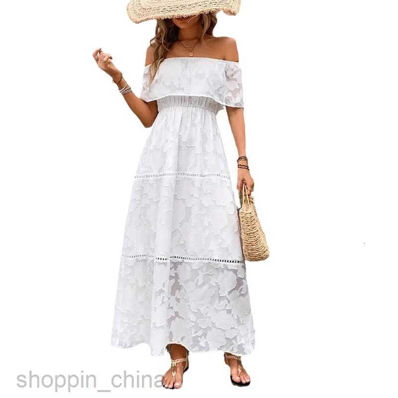 Basic Casual Dresses for Woman Woven Burnt Flower Lace Perspective One Shoulder Dress Spring/Summer Women's Design Sense Long Skirt Solid Color S