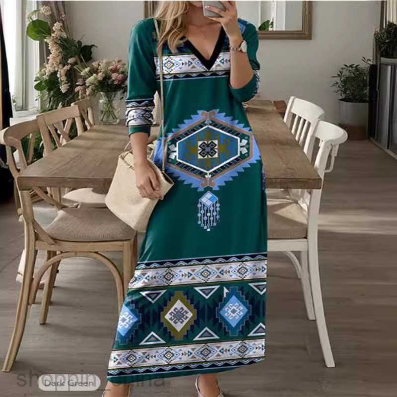 Basic Casual Dresses Women Shutong Women's Spring New Long sleeved V-neck Positioned Printed Dress