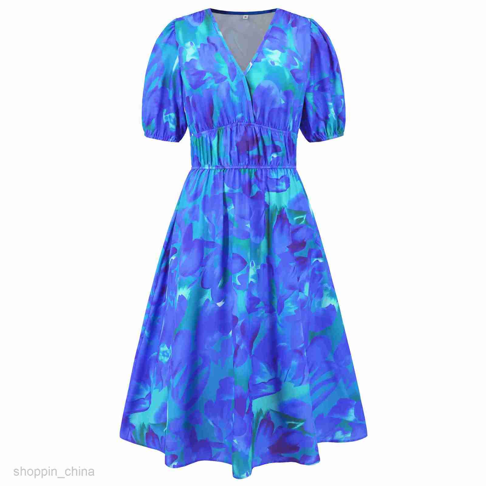 Basic Casual Dresses Women Bohemian Leisure Resort Style Dress Summer Leisure Style Printed Dress