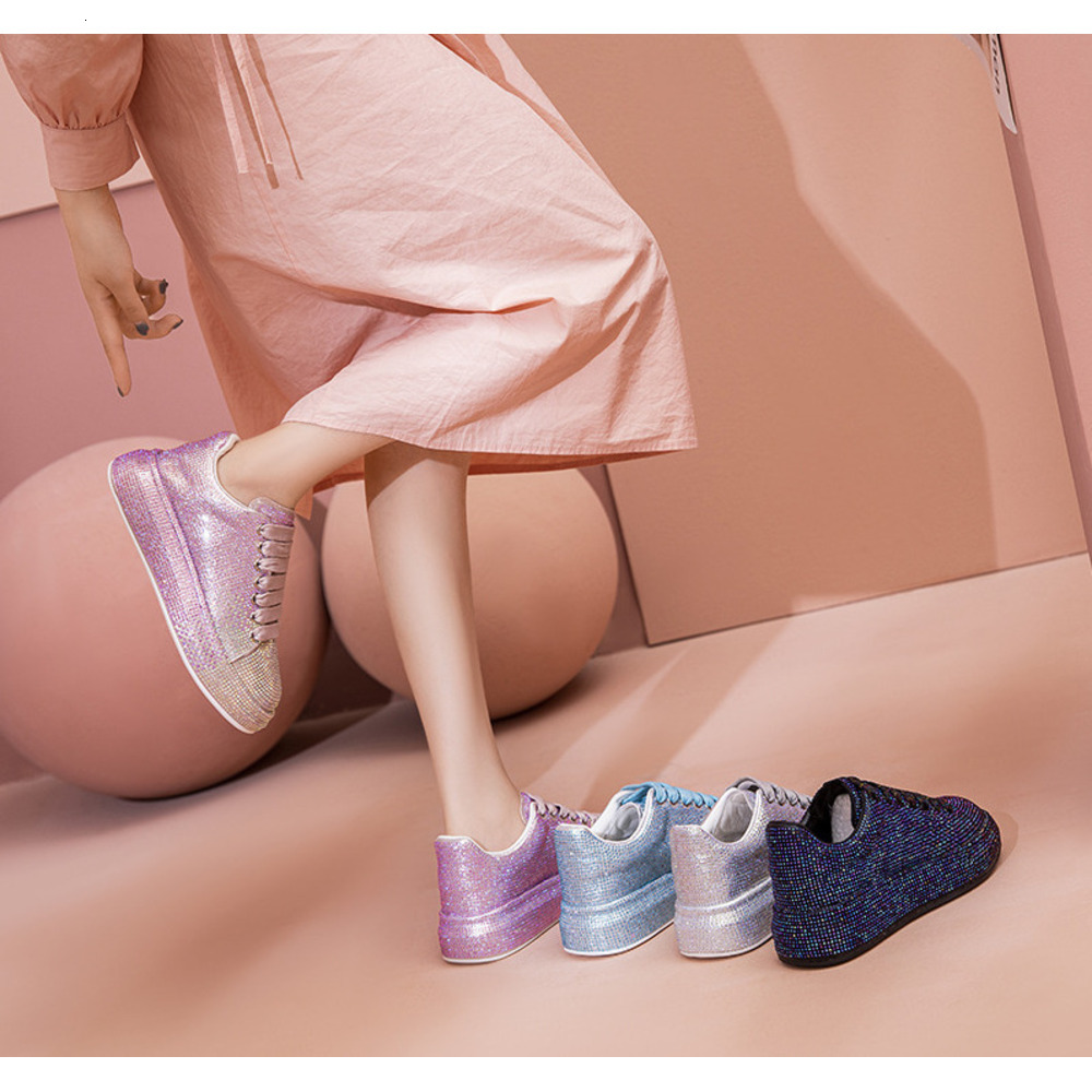 Ddmyoutdoor Autumn Leather Trendy And Fashionable Night Starry Sky Gradient Water Thick Sole Full Diamond Casual Women S Trendy Shoes