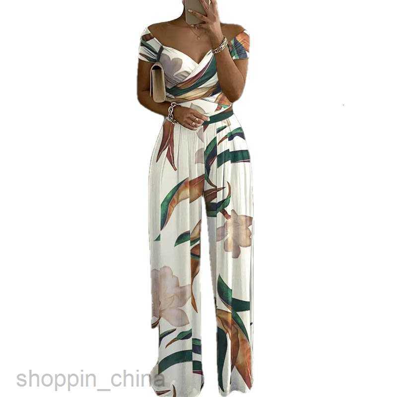 Women's Two Piece Sets Pants Summer Women's Fashion, Elegance, Trendy Commuter Print Wide Leg jumpsuit