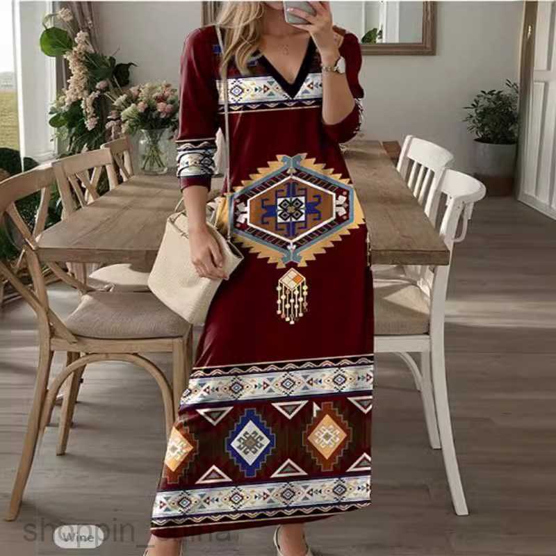 Basic Casual Dresses Women Shutong Women's Spring New Long sleeved V-neck Positioned Printed Dress