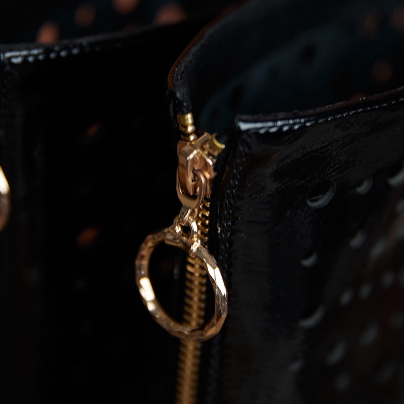 Women's New Summer Patent Leather Hollowed Out Holes, Breathable Diamond Inlaid Middle Heel, Large Calf, Cool High Boots