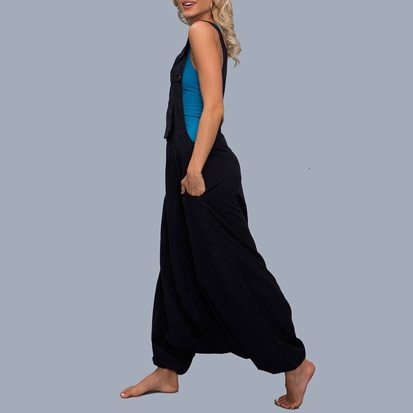 VONDA Plus Size Jumpsuits Womens Rompers 2019 Summer Casual Cotton Harem Pants Vinatge Trousers Sexy Sleevelss Long Playsuits T200107