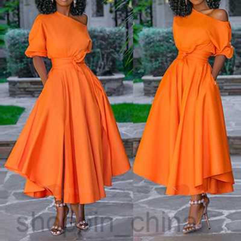 Casual Dresses for Woman New Spring/Summer Women's Single Shoulder Lace up Waist Slim Fit Mid length Dress