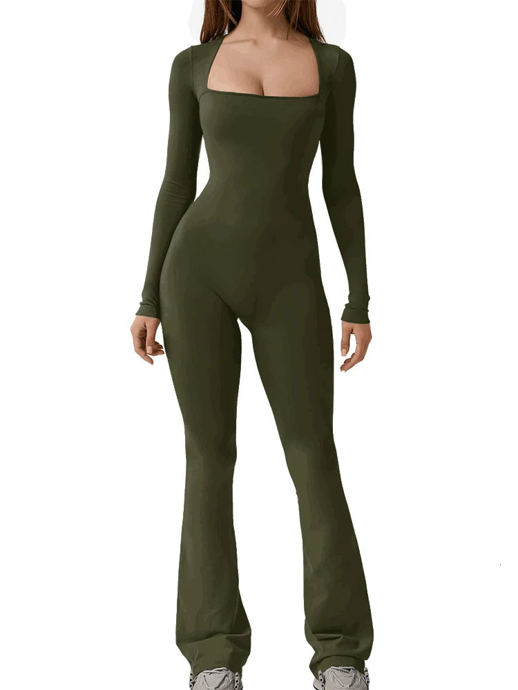 Women Wide Leg Yoga Bodysuit Outfit One Piece Gym Fitness High Quality Sport Long Sleeve Plus Size Jumpsuit 240701