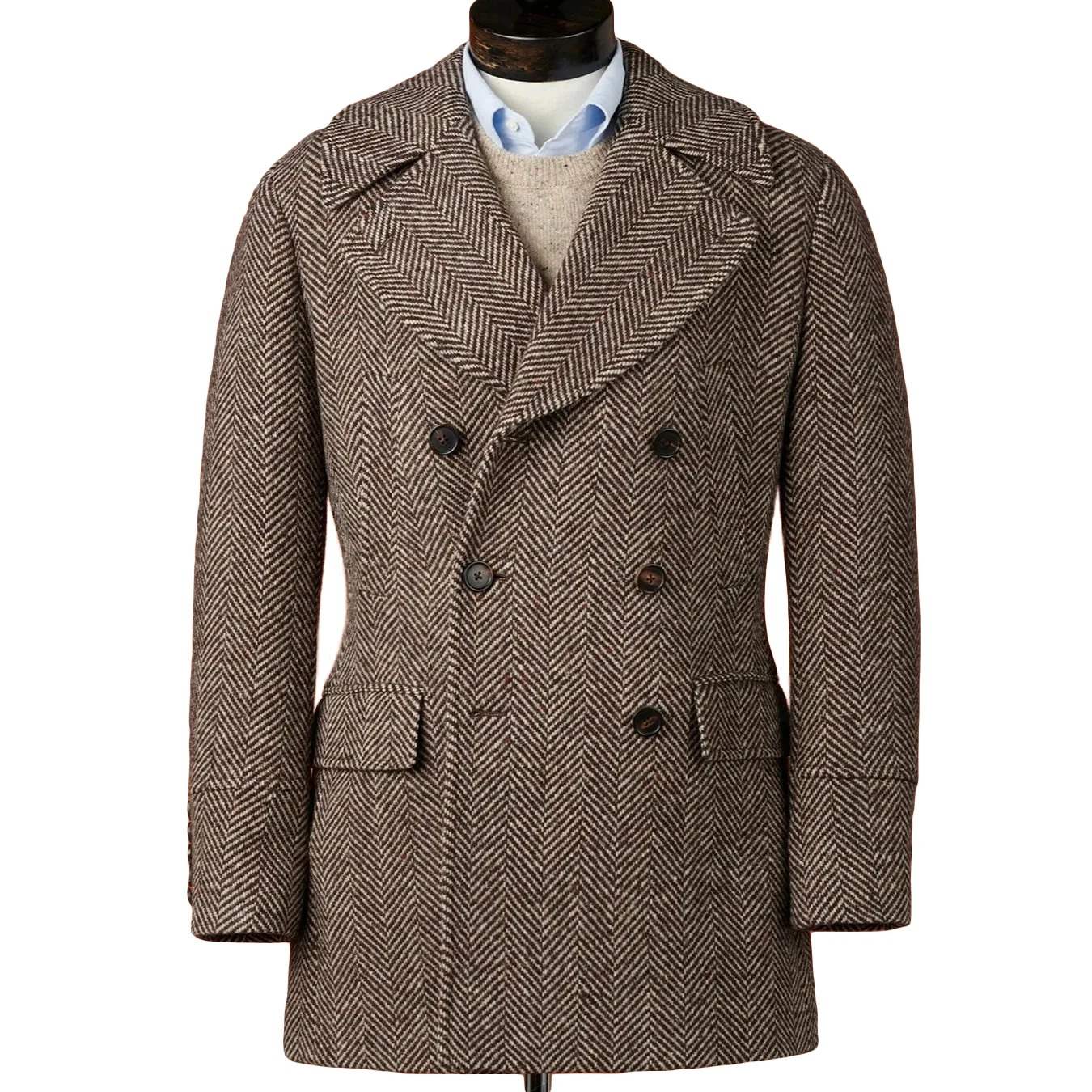 Men's Warm Coat For Men Harringbone Wool Trench Thickened Coats Tailored Notched Lapel Autumn Winter Double Breasted Custom Made One Jacket