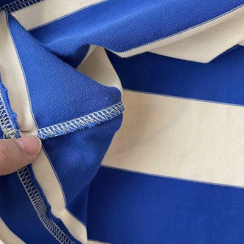 Cos Lris Womens Summer Casual Commuting Standard Fit Wide Striped Round Neck T-Shirt Top 0960679078 240701