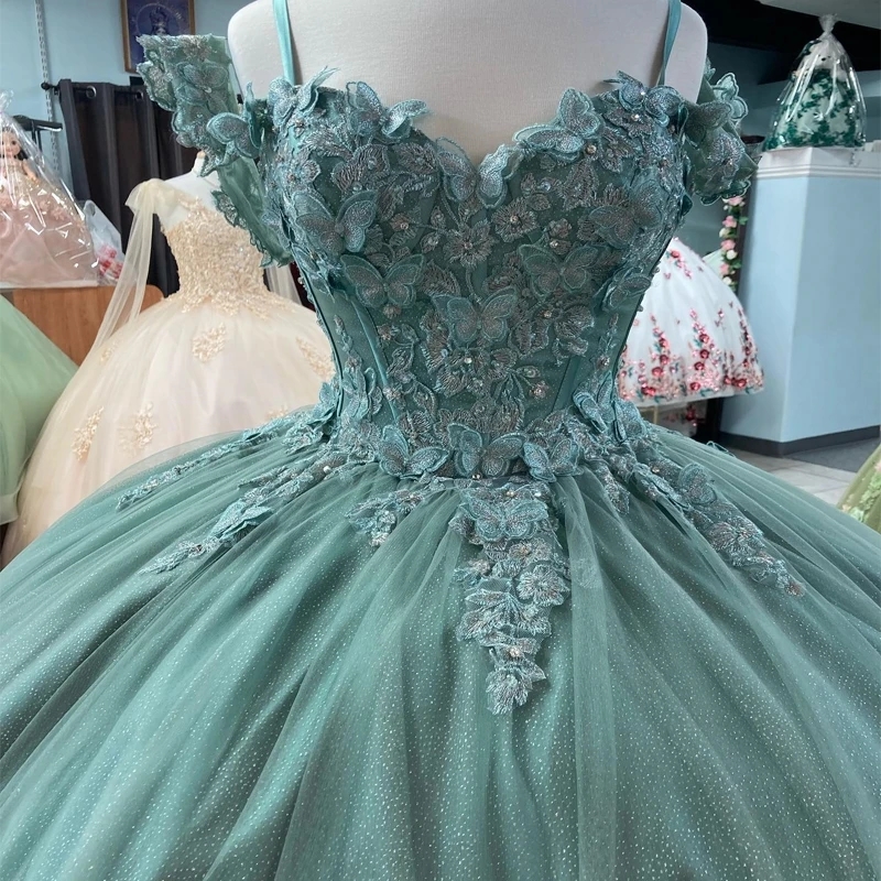 Gorgeous Quinceanera Dresses for 15 Year Ball Gown Sexy Sweetheart Neck Off the Shoulder Lace Bow Beads Tull Long Party Dress