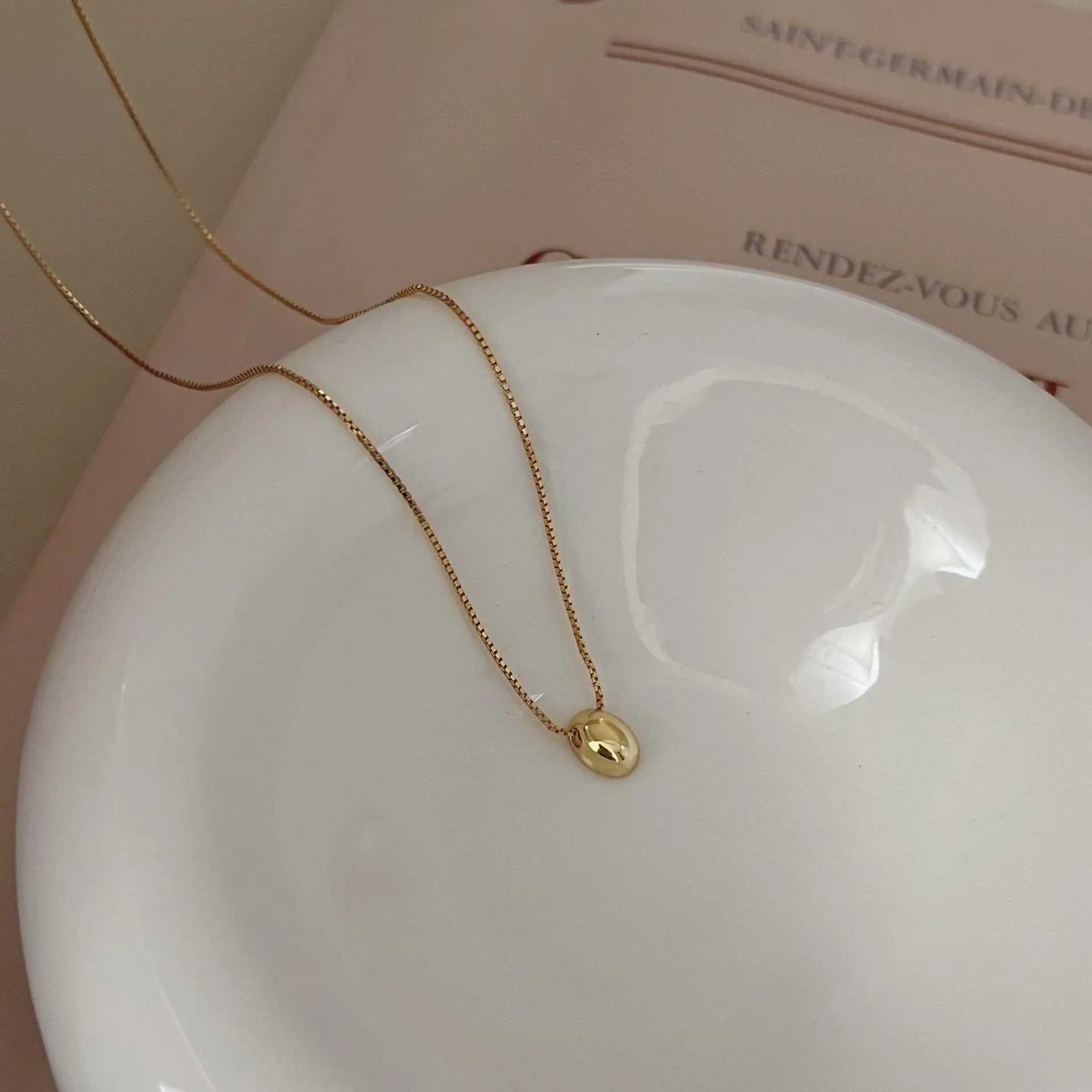 Pendant Necklaces Korean 925 Sterling Silver Geometric Oval Mini Pendant Necklace for Women Girl Exquisite Cute Party Jewelry