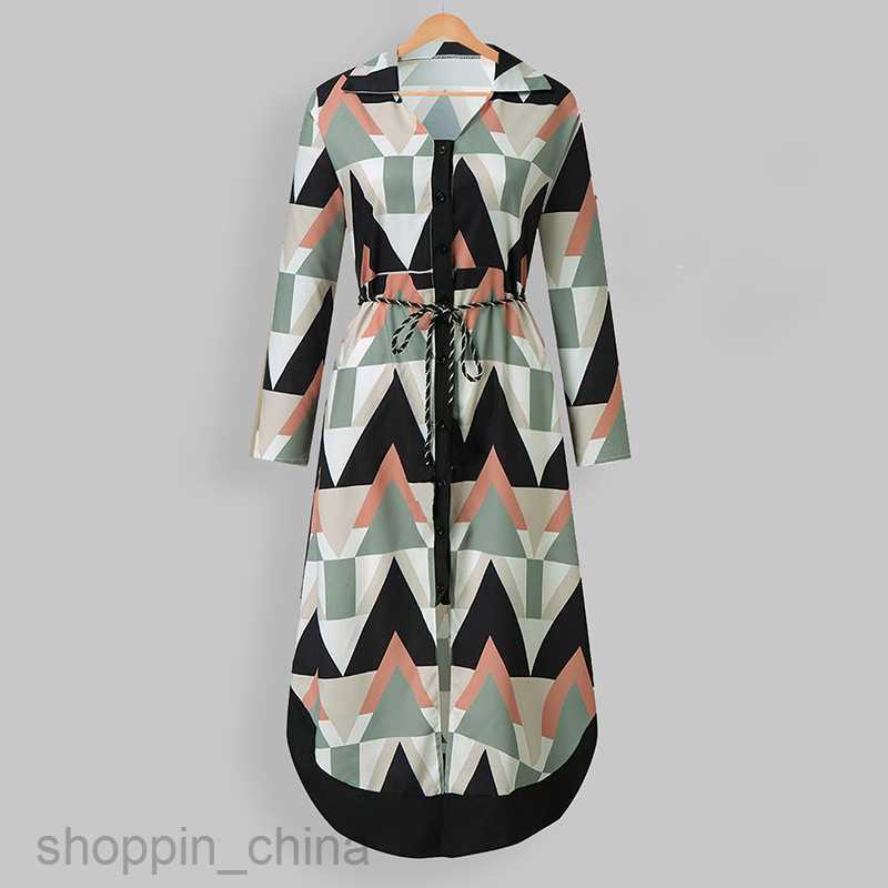 Basic Casual Dresses for Woman Women's summer new mid length skirt with printed plaid collar and tie up dress