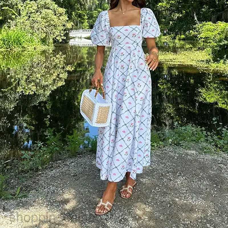 Basic Casual Dresses for Woman Summer New Women's Fashion Elegant and Fashionable High Waist Printed Dress