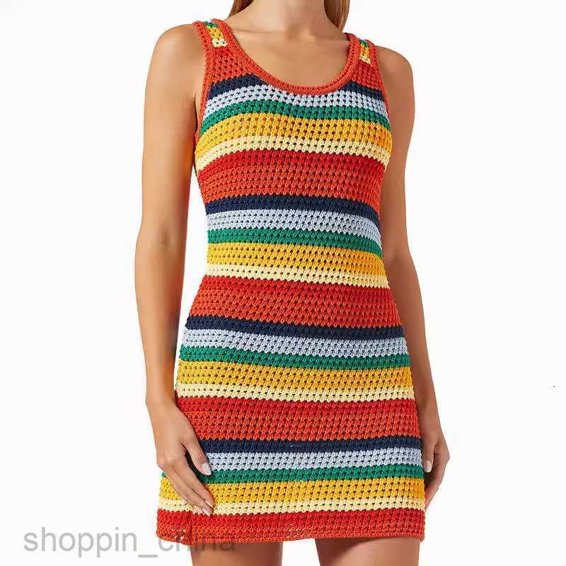 Basic Casual Dresses Women Women's Style Sexy Hollow Knitted Skirt High Waist Colored Slim Fit Sleeveless Wrapped Hip Dress