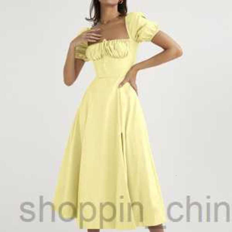 Basic Casual Dresses for Woman Summer Long Dress Women's Bubble Sleeves Lace up Slim Fit Dress