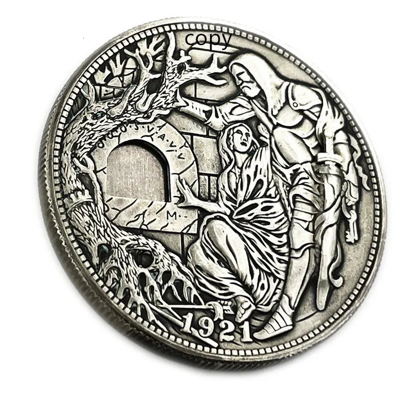 Movable Mechanism Holy Grail Coin Hobo Nickel Morgan Dollar Roman Booteen Wandering Removeable Sword Magic Coin 240624