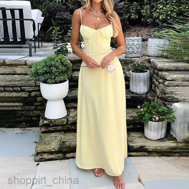 Basic Casual Dresses for Woman Summer New Women's Style Elegant Lace up A-line Hanging Strap Solid Color Dress