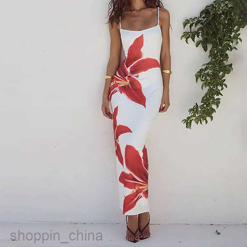 Basic Casual Dresses for Woman Summer New Women's Fashion Elegant and Fashionable Hanging Strap Printed Wrapped Hip Dress